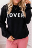 Black LOVER Letter Print Crew Neck Pullover Sweatshirt