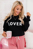 Black LOVER Letter Print Crew Neck Pullover Sweatshirt