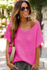 Pink Solid Loose Knit Short Dolman Sleeve Sweater Pink Solid Loose Knit Short Dolman Sleeve Sweater