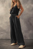 Black Knotted Straps Button Textured Drawstring Jumpsuit Black Knotted Straps Button Textured Drawstring Jumpsuit