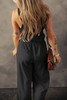 Black Knotted Straps Button Textured Drawstring Jumpsuit Black Knotted Straps Button Textured Drawstring Jumpsuit