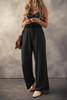 Black Knotted Straps Button Textured Drawstring Jumpsuit Black Knotted Straps Button Textured Drawstring Jumpsuit