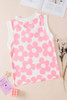 Pink Cute Flower Knitted V Neck Tank Top