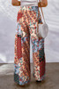 Multicolor Boho Patchwork Print Drawstring Wide Leg Pants