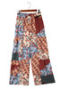 Multicolor Boho Patchwork Print Drawstring Wide Leg Pants