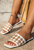 White Contrast Woven Plaid Square Toe Flat Slippers