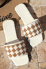 White Contrast Woven Plaid Square Toe Flat Slippers