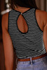 Black Striped Print Ribbed Knit Sleeveless Top