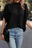 Black Swiss Dot Mock Neck Batwing Sleeve Blouse