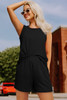Black Corded Sleeveless Top and Pocketed Shorts Set