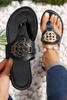 Black Metal Décor Leather Thong Slippers Black Metal Décor Leather Thong Slippers