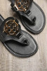 Black Metal Décor Leather Thong Slippers Black Metal Décor Leather Thong Slippers
