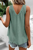 Mist Green Lace Crochet Splicing V Neck Loose Fit Tank Top