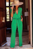 Bright Green Wrap V Neck Belted Elegant Jumpsuit