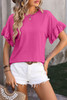 Bright Pink Ruffle Sleeve Textured Top