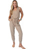 Smoke Gray Drawstring Pockets Notched Neck Sleeveless Jogger Jumpsuit