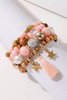 Pink 4Pcs Butterfly Star Pendant Tassel Beaded Bracelet Set