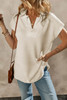 Apricot Textured V Neck Collared Short Sleeve Top