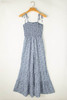 Dusk Blue Thin Straps Smocked Bodice Wide Leg Floral Jumpsuit Dusk Blue Thin Straps Smocked Bodice Wide Leg Floral Jumpsuit