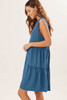 Sail Blue Split V Neck Tiered Flowy Sleeveless Dress