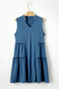 Sail Blue Split V Neck Tiered Flowy Sleeveless Dress