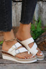 White Buckled Straps Slip-on Wedge Slippers