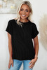 Black Textured Knit Exposed Stitching T-shirt Black Textured Knit Exposed Stitching T-shirt