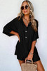 Black Half Button Collared Loose Romper Black Half Button Collared Loose Romper