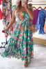 Green Floral Print Sleeveless Ruffle Tiered Maxi Dress