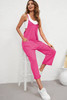 Rose Red Black Pocketed Adjustable Spaghetti Strap Straight Leg Jumpsuit