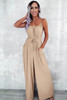 Apricot Spaghetti Straps Waist Tie Wide Leg Jumpsuit with Pockets Apricot Spaghetti Straps Waist Tie Wide Leg Jumpsuit with Pockets