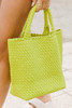 Pear Green Woven Hand Bag with Pouch