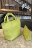 Pear Green Woven Hand Bag with Pouch