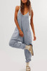 Gray Waffle Knit Spaghetti Straps Loose Fit Jumpsuit