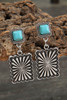 Silvery Retro Western Geometric Turquoise Stud Earrings