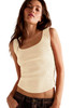 Beige Ribbed Exposed Seam Cropped Tank Top