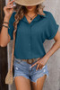 Real Teal Striped Texture Cuffed Short Sleeve Shirt