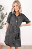 Medium Grey Mineral Wash Ruffled Short Sleeve Buttoned Denim Dress