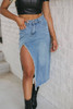 Light Blue Frayed Slit Asymmetric Denim Midi Skirt Light Blue Frayed Slit Asymmetric Denim Midi Skirt