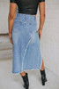 Light Blue Frayed Slit Asymmetric Denim Midi Skirt Light Blue Frayed Slit Asymmetric Denim Midi Skirt