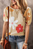 Apricot Flower Print Bubble Sleeve Tee