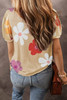 Apricot Flower Print Bubble Sleeve Tee