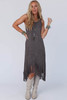 Gray Round Neck Sleeveless Fringe Hem Long Dress