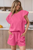 Bonbon Textured Ruffled Sleeve Tee and Drawstring Shorts Set