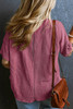 Rose Pink Textured V-Neck Dropped Shoulder Plus T-Shirt