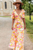 Pink Bohemian Flutter Sleeve Cut out Floral Maxi Dress