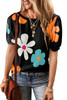 Black Flower Print Bubble Sleeve Tee