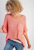 Fresh Salmon Rolled Cuffs Loose Knit Tee with Slits