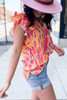 Orange Abstract Print V Neck Ruffled Sleeve Blouse Orange Abstract Print V Neck Ruffled Sleeve Blouse