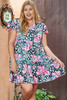 Multicolour Ric-rac Trim Short Sleeve Flared Plus Size Floral Dress